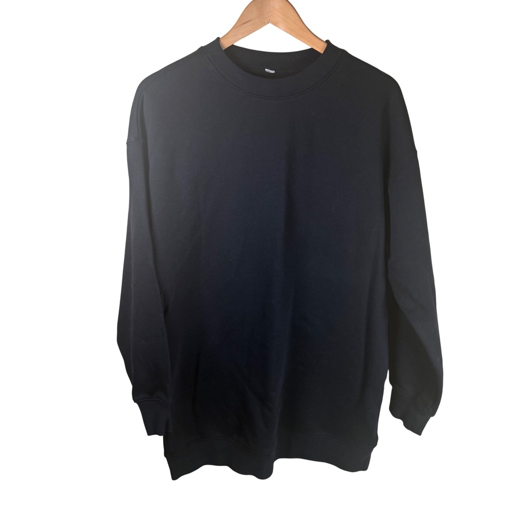 Alo Yoga Chill Crew Neck Sweatshirt Women Black Oversized L/XL Fleece Pockets